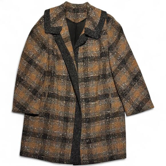 Vintage 50s 60s Brevity Original Wool Plaid Coat Fits XL/1X Dark Tweed Swing Fit - Picture 9 of 9